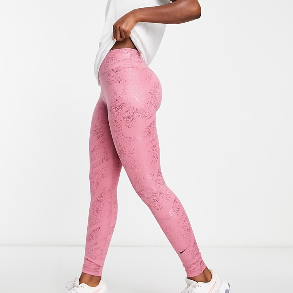 Nike Training One Dri-FIT Women's Mid-Rise Printed 7/8 Pink Leggings Size M